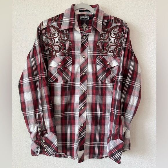 Panhandle Slim Men’s Embroidered Western Plaid Pearl Snap Shirt Sz M Rodeo - Picture 1 of 6